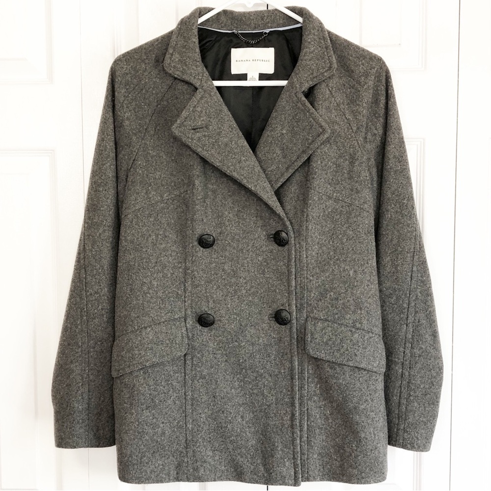 Banana Republic Preppy Gray Wool Blend Double Breasted Peacoat Small - Picture 1 of 16